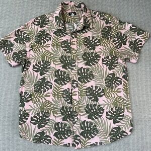 Place Pink Green Monstera Leaves Men Shirt Button Up Short Sleeves XXL COTTON